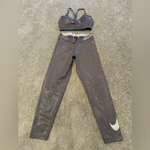 Nike Pro Charcoal Sports Bra and Leggings